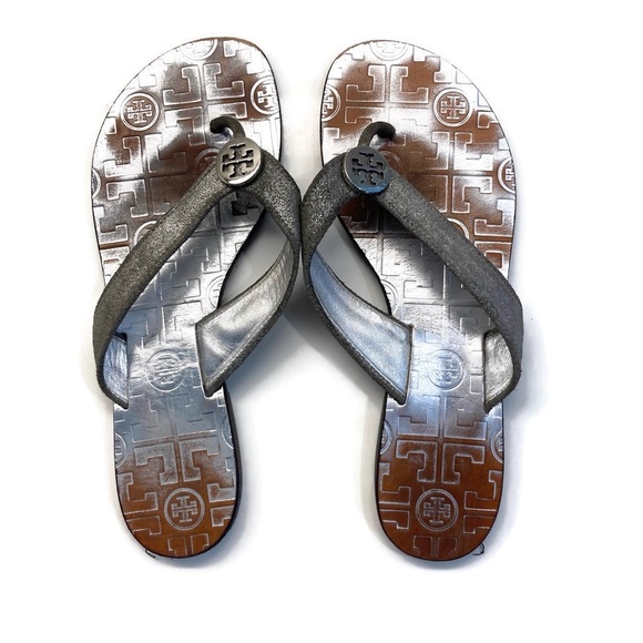 tory burch metallic flip flops